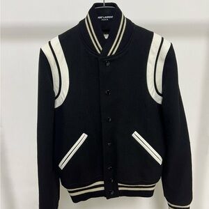 🚩steal authentic Saint Laurent Black and White Varsity Jacket